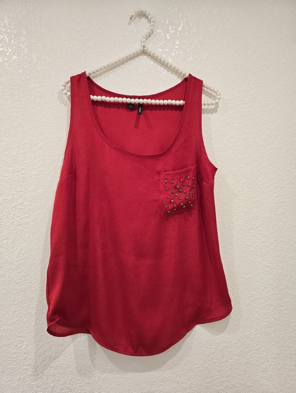 MANGO Embellished Pocket Red Top Size 4